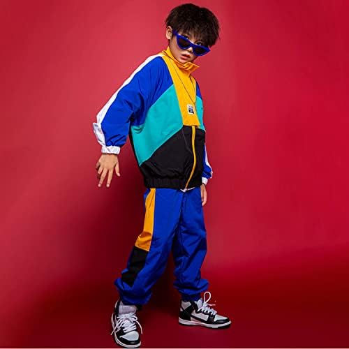LOLANTA Boys' Girls' Color Block Jacket Track Pants Sets Hip Hop Dance Patchwork Clothes Unisex Streetwear