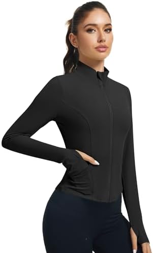 LOMON Women's Athletic Jackets Cropped Long Sleeve Workout Tops Yoga Zip Up Jackets Gym Tops Golf Shirts