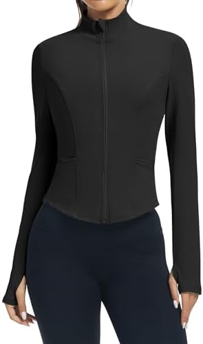 LOMON Women's Athletic Jackets Cropped Long Sleeve Workout Tops Yoga Zip Up Jackets Gym Tops Golf Shirts