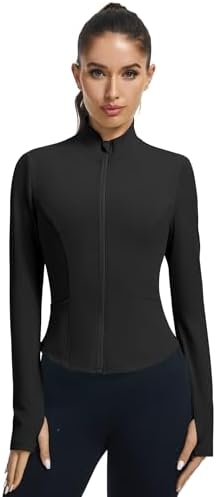LOMON Women's Athletic Jackets Cropped Long Sleeve Workout Tops Yoga Zip Up Jackets Gym Tops Golf Shirts