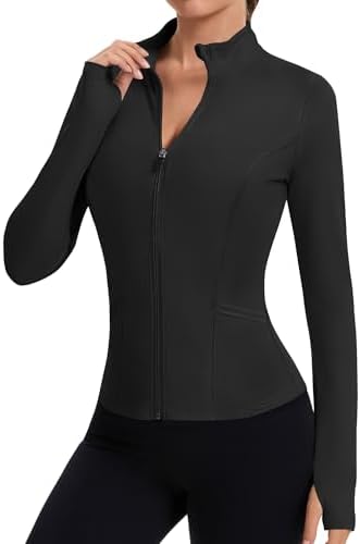 LOMON Women's Athletic Jackets Cropped Long Sleeve Workout Tops Yoga Zip Up Jackets Gym Tops Golf Shirts