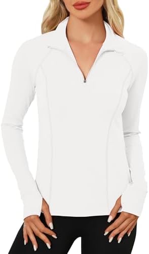 LOMON Women's Long Sleeve Athletic Tops Quarter Zip Workout Shirts Turtle Neck Fall Compression Shirt with Thumb Hole