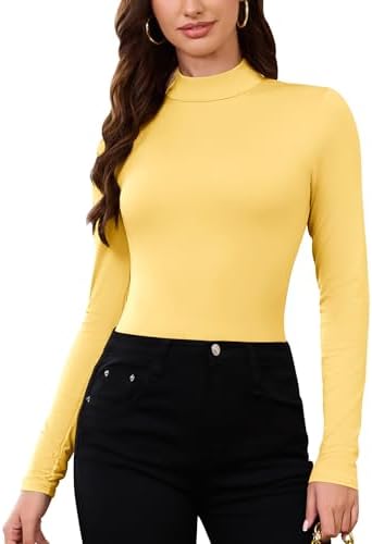 LOMON Women Thermal Long Sleeve Shirts Mock Turtle Neck Fitted Tops Fleece Lined Winter Tops Base Layer Undershirt