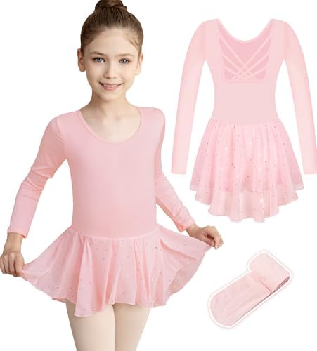 Long Sleeve Ballet Leotard for Girls Kids Toddle Dance Dresses with Tights