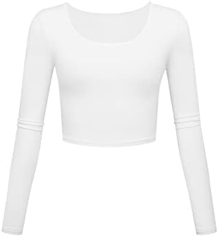 Long Sleeve Crop Tops for Women Workout Basic Clothes for Teen Ladies Fitted Slim Scoop Neck Cute Yoga Shirts