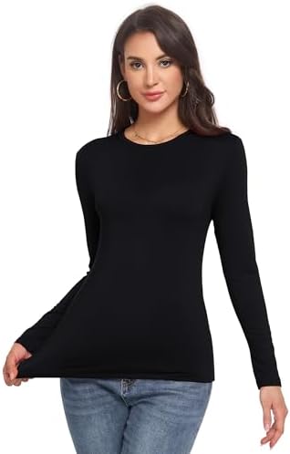 Long Sleeve Shirts For Women Crew Neck Lightweight Slim Fit Fall Going Out Tops Underscrub Winter Clothes