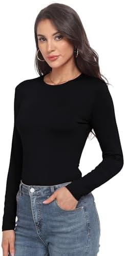Long Sleeve Shirts For Women Crew Neck Lightweight Slim Fit Fall Going Out Tops Underscrub Winter Clothes