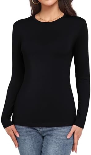 Long Sleeve Shirts for Women Crew Neck Lightweight Slim Fit Fall Going Out Tops Underscrub Winter Clothes