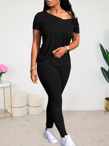 Lounge Sets For Women 2 Piece Summer Casual Jogger Workout Outfits Short Tops Long Pant Sweat Suit Leggings Set