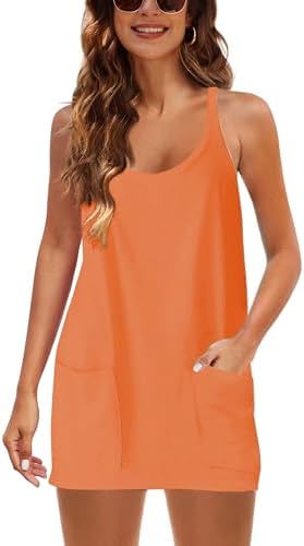 LTSCNRM Women's Tennis Dress Workout Mini Dress Built-in Shorts Sleeveless Spaghetti Straps Golf Athletic Dresses