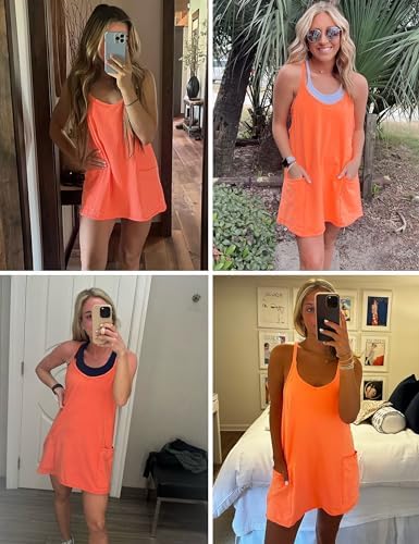 LTSCNRM Women's Tennis Dress Workout Mini Dress Built-in Shorts Sleeveless Spaghetti Straps Golf Athletic Dresses