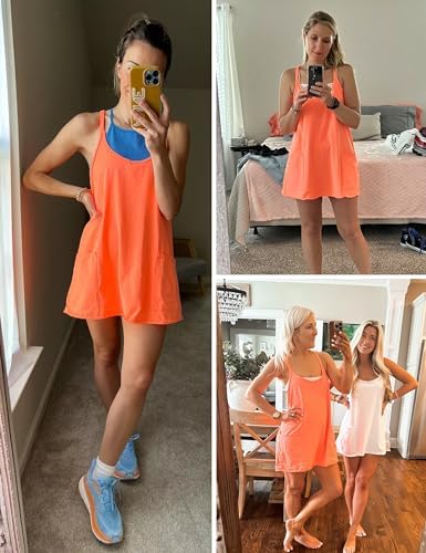 LTSCNRM Women's Tennis Dress Workout Mini Dress Built-in Shorts Sleeveless Spaghetti Straps Golf Athletic Dresses