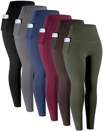 LZYVOO Leggings with Pockets for Women 6 Packs Soft High Waisted Tummy Control Workout Yoga Pants