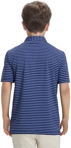 M MAELREG Boys' Polo Shirt Striped Short Sleeve Moisture Wicking Performance Stretch Active Casual Collared Kids Golf Shirt