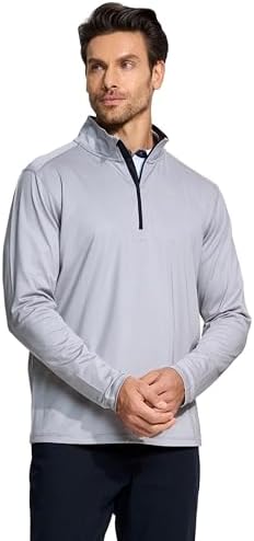 M MAELREG Quarter Zip Pullover Men Performance Dry Fit Stripe Mock Neck Midlayer Golf 1/4 Zip Pullover Mens Sweatshirt