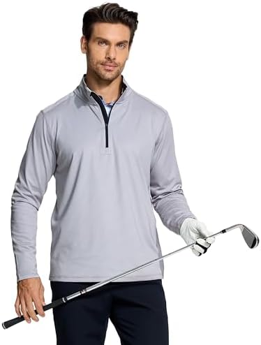 M MAELREG Quarter Zip Pullover Men Performance Dry Fit Stripe Mock Neck Midlayer Golf 1/4 Zip Pullover Mens Sweatshirt