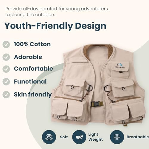 M MAXIMUMCATCH Maxcatch Kids Fly Fishing Vest Youth Vest Pack 100% Cotton