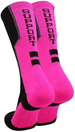 MadSportsStuff Pink Ribbon Breast Cancer Awareness Support Crew Socks For Football Volleyball Boys Girls Men Women Youth