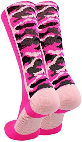 MadSportsStuff Pink Ribbon Breast Cancer Awareness Camo Crew Socks For Football Basketball Boys Girls Men Women Youth Adult