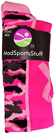 MadSportsStuff Pink Ribbon Breast Cancer Awareness Camo Crew Socks For Football Basketball Boys Girls Men Women Youth Adult