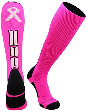 MadSportsStuff Triumph Pink Ribbon Breast Cancer Awareness Socks for Football Baseball Softball Boys Girls Men Over the Calf