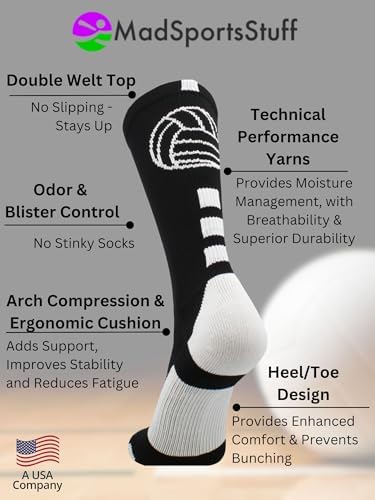 MadSportsStuff Volleyball Socks For Girls Women & Teens In Crew Length Volleyball Accessories And Gifts