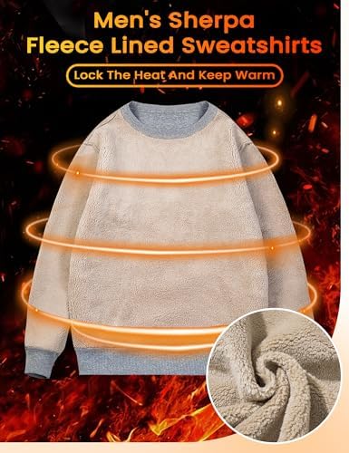 MAGCOMSEN Men's Sherpa Lined Sweatshirts Fleece Pullover Basic Tops Warm Crewneck Winter Sweatshirt