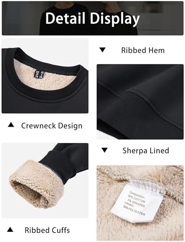 MAGCOMSEN Men's Sherpa Lined Sweatshirts Fleece Pullover Basic Tops Warm Crewneck Winter Sweatshirt