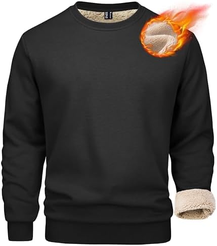 MAGCOMSEN Men's Sherpa Lined Sweatshirts Fleece Pullover Basic Tops Warm Crewneck Winter Sweatshirt