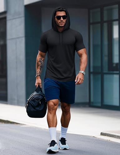 MAGCOMSEN Men's Short Sleeve Hoodie Cotton Hooded T Shirts Lightweight Sweatshirt Hoodies Pullover