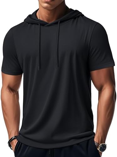 MAGCOMSEN Men's Short Sleeve Hoodie Cotton Hooded T Shirts Lightweight Sweatshirt Hoodies Pullover