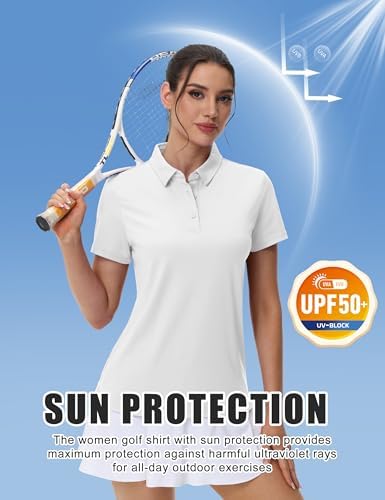 MAGCOMSEN Women's Polos Golf Shirts Short Sleeve UPF 50+ Collared Shirt Quick Dry Tennis Work Athletic Tops