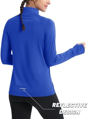 MAGCOMSEN Women's Running Shirts Quarter Zip Fleece Pullover Long Sleeve Thumb Hole Tee Athletic Workout Tops