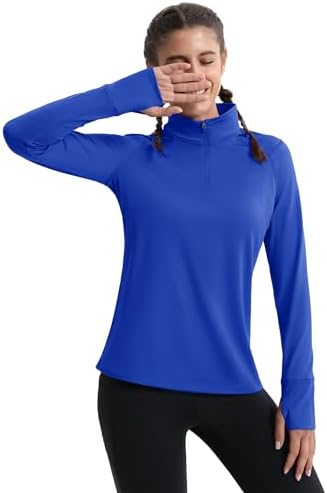 MAGCOMSEN Women's Running Shirts Quarter Zip Fleece Pullover Long Sleeve Thumb Hole Tee Athletic Workout Tops