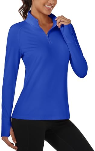 MAGCOMSEN Women's Running Shirts Quarter Zip Fleece Pullover Long Sleeve Thumb Hole Tee Athletic Workout Tops