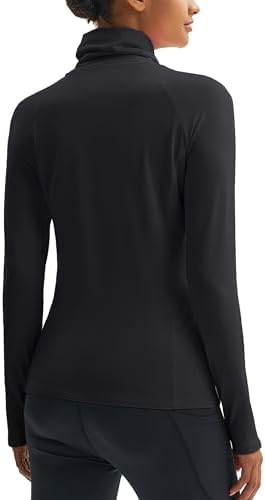 MAGCOMSEN Women's Thermal Shirts Mock Turtleneck Long Sleeve Undershirt Fleece Base Layer Top With Thumb Holes