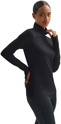 MAGCOMSEN Women's Thermal Shirts Mock Turtleneck Long Sleeve Undershirt Fleece Base Layer Top With Thumb Holes