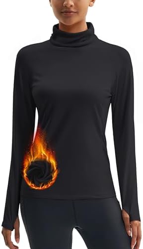 MAGCOMSEN Women's Thermal Shirts Mock Turtleneck Long Sleeve Undershirt Fleece Base Layer Top with Thumb Holes