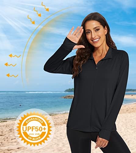 MAGCOMSEN Women's UPF 50+ Lightweight Athletic Jacket Sun Protection Full Zip Long Sleeve Shirts Hiking Outdoor Pockets