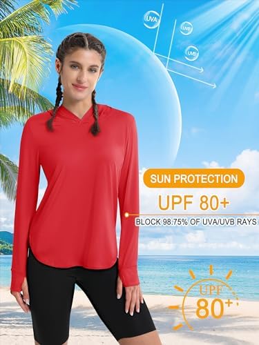 MAGCOMSEN Women's UPF 80+ Sun Protection Hoodie Long Sleeve Hiking Fishing Lightweight UV Rashguard With Thumb Hole