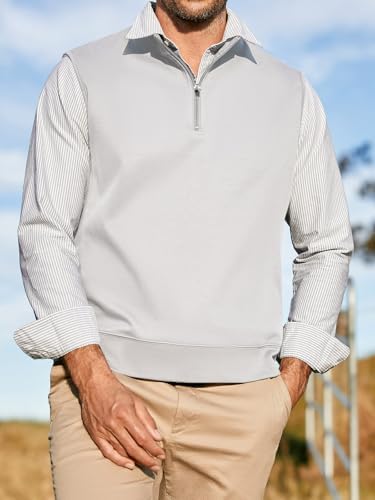 Makkrom Mens Quarter Zip Sleeveless Golf Vest Pullover Stand Collar Casual Vests Outerwear