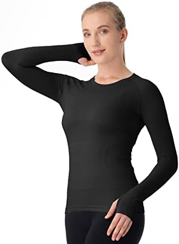 MathCat Seamless Workout Shirts For Women Long Sleeve Yoga Tops Sports Running Shirt Breathable Athletic Top Slim Fit