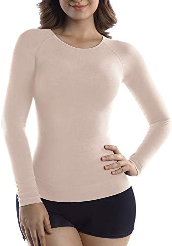 +MD Womens Long Sleeve Undershirts Tops Bamboo Round Neck Slim Fit Baselayer Soft Thermal Underwear Light Compression