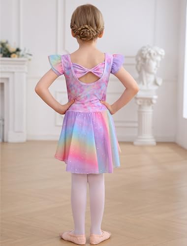 MdnMd Ballet Leotards For Girls Toddler Dance Ballet Leotard With Skirt Ballerina Dresses Tutu Outfits Flutter Sleeve