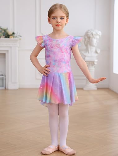 MdnMd Ballet Leotards For Girls Toddler Dance Ballet Leotard With Skirt Ballerina Dresses Tutu Outfits Flutter Sleeve