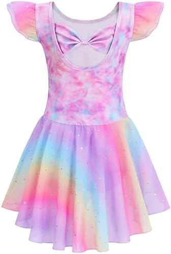 MdnMd Ballet Leotards for Girls Toddler Dance Ballet Leotard with Skirt Ballerina Dresses Tutu Outfits Flutter Sleeve