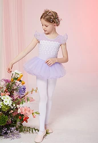 MdnMd Fly Short Sleeve Lace Dance Ballet Tutu Leotard Ballerina Outfit For Toddler Girls