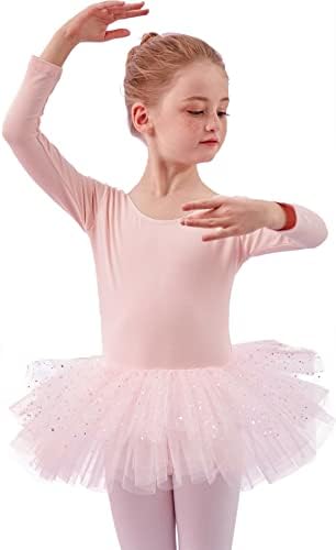 MdnMd Short Sleeve Glitter Dance Ballet Tutu Leotard Ballerina Outfit for Girls Toddler