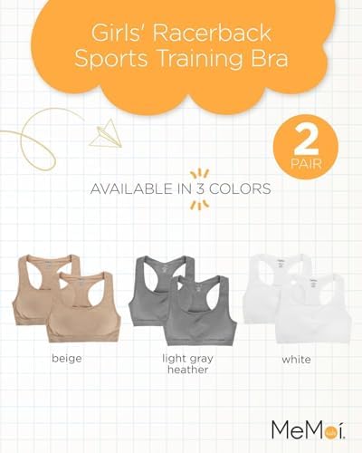 MeMoi Girls' 2 Pair Pack Racerback Sports Training Bra