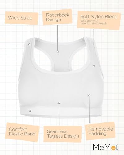 MeMoi Girls' 2 Pair Pack Racerback Sports Training Bra